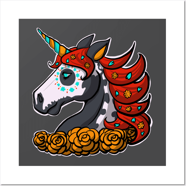 Sugar Skull Unicorn Wall Art by Geekybat